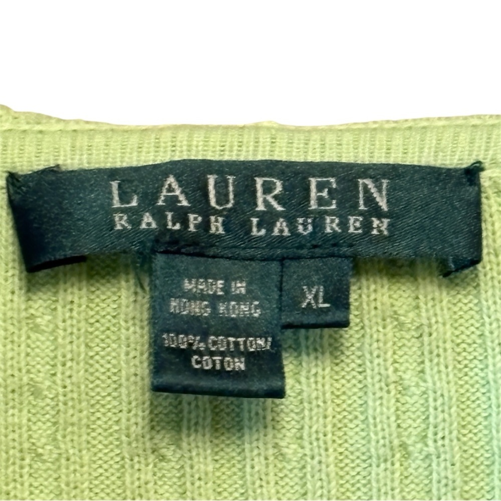 Lauren Ralph Lauren Lime Green Cable Knit Zip-Up Hooded Cardigan Sweater size XL - Picture 4 of 10